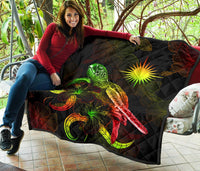 Marshall Islands Polynesian Premium Quilt - Turtle With Blooming Hibiscus Reggae - Polynesian Pride