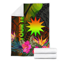 Nauru Polynesian Personalised Premium Blanket - Hibiscus and Banana Leaves - Polynesian Pride