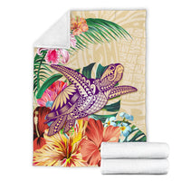 Hawaii Tropical Hibiscus Plumeria Turtle Beige Premium Blanket - Polynesian Pride