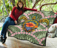 Hawaii Turtle Map Plumeria Hawaiian Tropical Premium Quilt - Candy Style - AH - Polynesian Pride