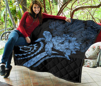 Hawaii Turtle Hibiscus Polynesian Vintage Premium Quilt - Pastel Blue - Polynesian Pride
