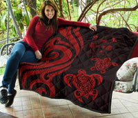 Fiji Polynesian Premium Quilt - Red Tentacle Turtle Crest - Polynesian Pride