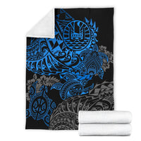 Tahiti Polynesian Premium Blanket - Blue Turtle Hibiscus Flowing - Polynesian Pride