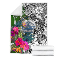 Palau Custom Personalised Premium Blanket White - Turtle Plumeria Banana Leaf Crest - Polynesian Pride