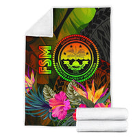 Federated States of Micronesia Polynesian Premium Blanket - Hibiscus and Banana Leaves - Polynesian Pride
