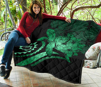 Hawaii Turtle Hibiscus Polynesian Vintage Premium Quilt - Green - Polynesian Pride