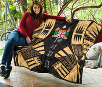 Fiji Premium Quilt - Fiji Coat Of Arms Polynesian Gold Tattoo - Polynesian Pride