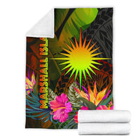 Marshall Islands Polynesian Premium Blanket - Hibiscus and Banana Leaves - Polynesian Pride