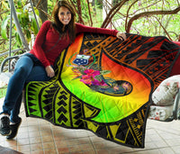 Samoa Premium Quilt - Polynesian Hook And Hibiscus (Reggae) - Polynesian Pride