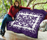 Hawaii Premium Quilt Royal Pattern - Purple And White - Polynesian Pride
