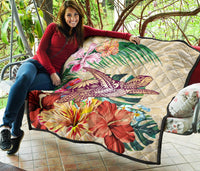 Hawaii Tropical Hibiscus Plumeria Turtle Beige Premium Quilt - Polynesian Pride