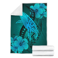 Hawaii Whale Swim Poly Turquoise Premium Blanket - Polynesian Pride