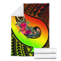 Chuuk Premium Blanket - Polynesian Hook And Hibiscus (Raggae) - Polynesian Pride