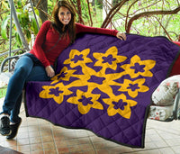 Hawaiian Premium Quilt Royal Pattern - Purple And Gold - A1 Style - Polynesian Pride