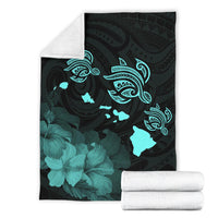 Hawaii Hibiscus Map Polynesian Ancient Turquoise Premium Blanket - Polynesian Pride