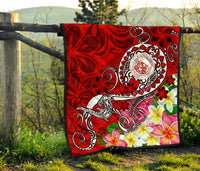 Hawaii Polynesian Premium Quilt - Hawaii Seal With Turtle Plumeria (Red) - Polynesian Pride