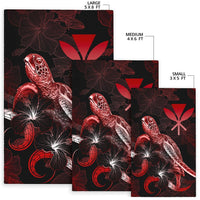 Hawaii Polynesian Area Rugs - Turtle With Blooming Hibiscus Red - Polynesian Pride