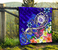 Hawaii Polynesian Premium Quilt - Hawaii Seal With Turtle Plumeria (Blue) - Polynesian Pride
