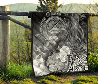 American Samoa Polynesian Premium Quilt - Humpback Whale with Tropical Flowers (White) - Polynesian Pride