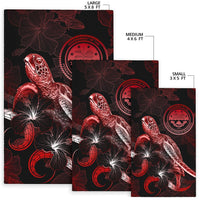 Federated States of Micronesia Polynesian Area Rugs - Turtle With Blooming Hibiscus Red - Polynesian Pride