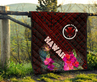 Hawaii Premium Quilt - Kanaka Maoli With Hibiscus On Polynesian Patterns (RED) - Polynesian Pride