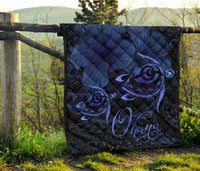 Hawaii Turtle Ohana Hibiscus Poly Premium Quilt Blue - Polynesian Pride