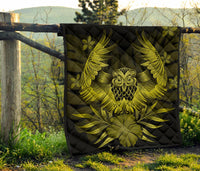 Hawaii Owl Hibiscus Plumeria Premium Quilt - Yellow - Polynesian Pride