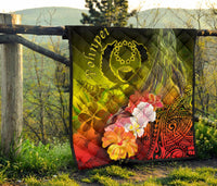 Pohnpei Premium Quilt - Humpback Whale with Tropical Flowers (Yellow) - Polynesian Pride