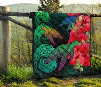 Hawaii Turtle Wave Hibiscus Premium Quilt - Unia Style - Polynesian Pride