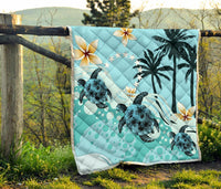 Cook Islands Premium Quilt - Blue Turtle Hibiscus - Polynesian Pride