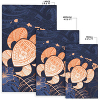 Hawaiian Map Hibiscus Turtle Polynesian Indigo Luxury - Rug - Polynesian Pride