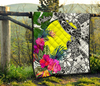 Palau Premium Quilt White - Turtle Plumeria Banana Leaf - Polynesian Pride