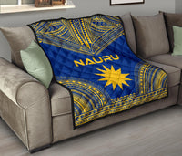 Nauru Premium Quilt - Nauru Flag Polynesian Chief Blue Version - Polynesian Pride