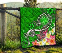 Hawaii Premium Quilt - Turtle Plumeria Polynesian Tattoo Green Color - Polynesian Pride