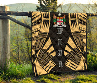 Fiji Premium Quilt - Fiji Coat Of Arms Polynesian Gold Tattoo - Polynesian Pride