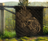 Hawaii Map Turtle Hibiscus Divise Gold Polynesian Premium Quilt - Polynesian Pride