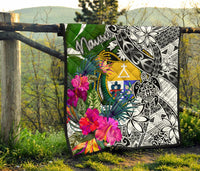 Nauru Premium Quilt White - Turtle Plumeria Banana Leaf Crest - Polynesian Pride