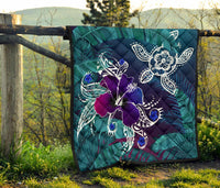 Hawaii Premium Quilt - Hawaii Turtle Flowers And Palms Retro - Polynesian Pride