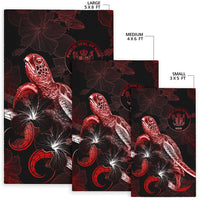 Niue Polynesian Area Rugs - Turtle With Blooming Hibiscus Red - Polynesian Pride