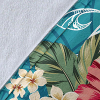 Hawaii Turtle Hibiscus Plumeria Blue Polynesian - Premium Blanket AH - Polynesian Pride