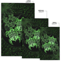 hawaii Rug - Turtle Strong Pattern Hibiscus Plumeria Green AH - Polynesian Pride