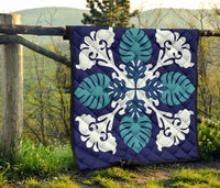 Hawaiian Leaves Tropical Pattern Premium Quilt - Blue - Argu Style - AH - Polynesian Pride