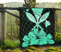 Hawaiian Kanaka Premium Quilt Hibiscus Polynesian Love Turquoise - Polynesian Pride