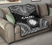 Northern Mariana Islands Premium Quilt - CNMI Seal Polynesian Chief Black Version - Polynesian Pride