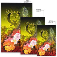 Pohnpei Custom Personalised Area Rug - Humpback Whale with Tropical Flowers (Yellow) - Polynesian Pride