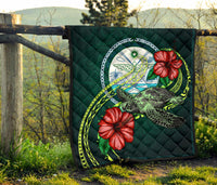 Marshall Polynesian Premium Quilt - Green Turtle Hibiscus - Polynesian Pride