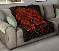 Hawaii Turtle Ohana Hibiscus Poly Premium Quilt Red - Polynesian Pride