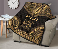Fiji Premium Quilt - Fiji Coat Of Arms Polynesian Chief Gold Version - Polynesian Pride