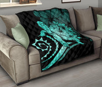 Hawaii Turtle Hibiscus Polynesian Vintage Premium Quilt - Turquoise - Polynesian Pride