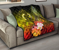 Vanuatu Premium Quilt - Humpback Whale with Tropical Flowers (Yellow) - Polynesian Pride